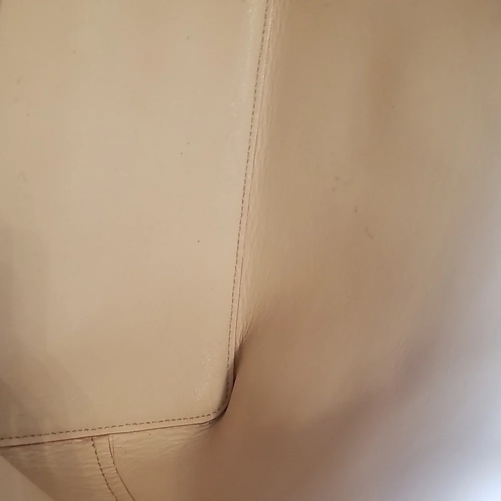 Tory Burch Two-Tone Cream and Coral Leather Tote with Tassel